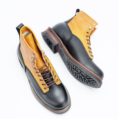 Retro Work Boots Men's Leather Stitching Round Toe Bundle Of Joy Emporium