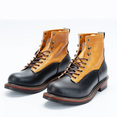 Retro Work Boots Men's Leather Stitching Round Toe Bundle Of Joy Emporium