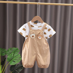 Bear Brother Short Sleeve Strap Kids Clothes Two-piece Suit