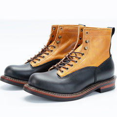 Retro Work Boots Men's Leather Stitching Round Toe Bundle Of Joy Emporium